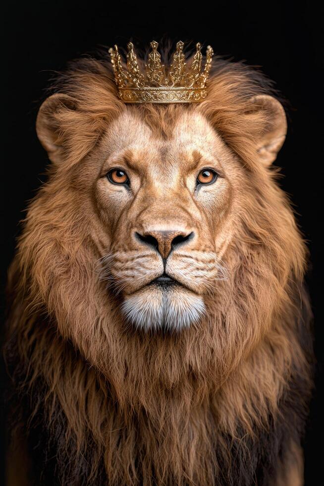 majestic lion with golden crown photo