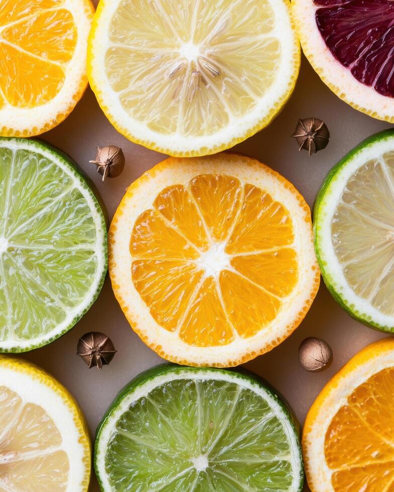 Assortment of fresh citrus fruits photo