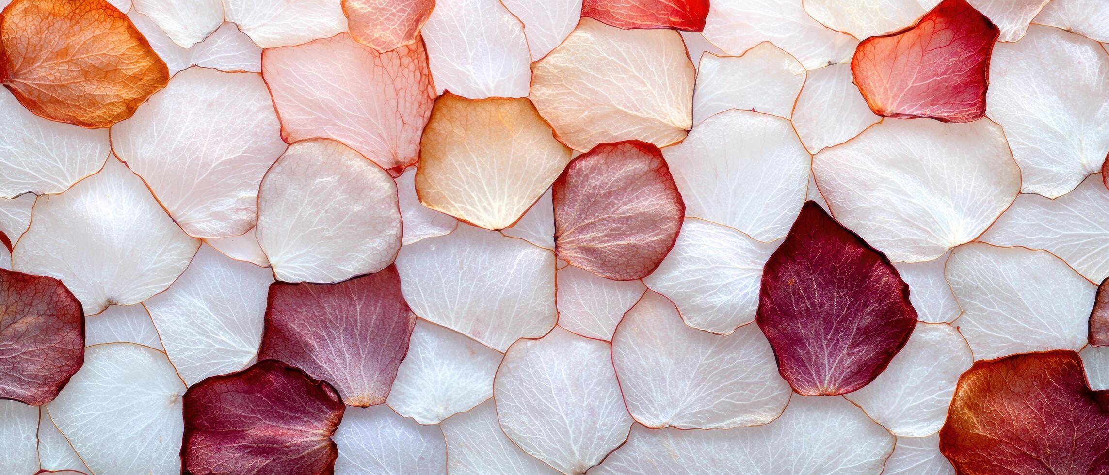 Vibrant rose petals in various shades of red and white photo
