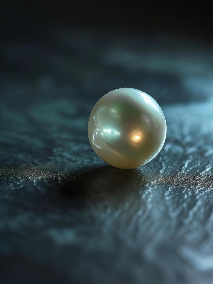 Glowing pearl on dark background photo