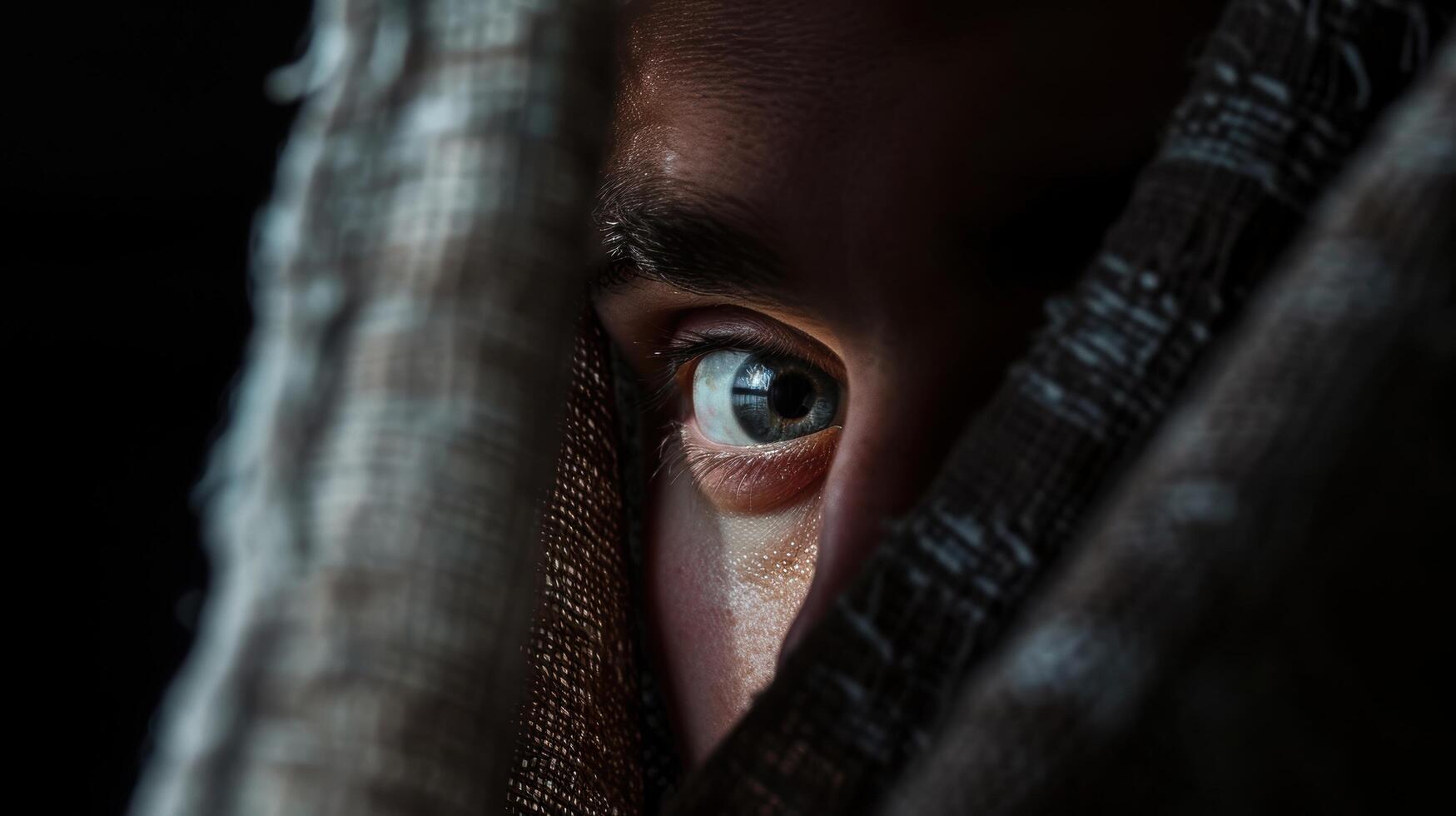 Mysterious eye peering through fabric photo