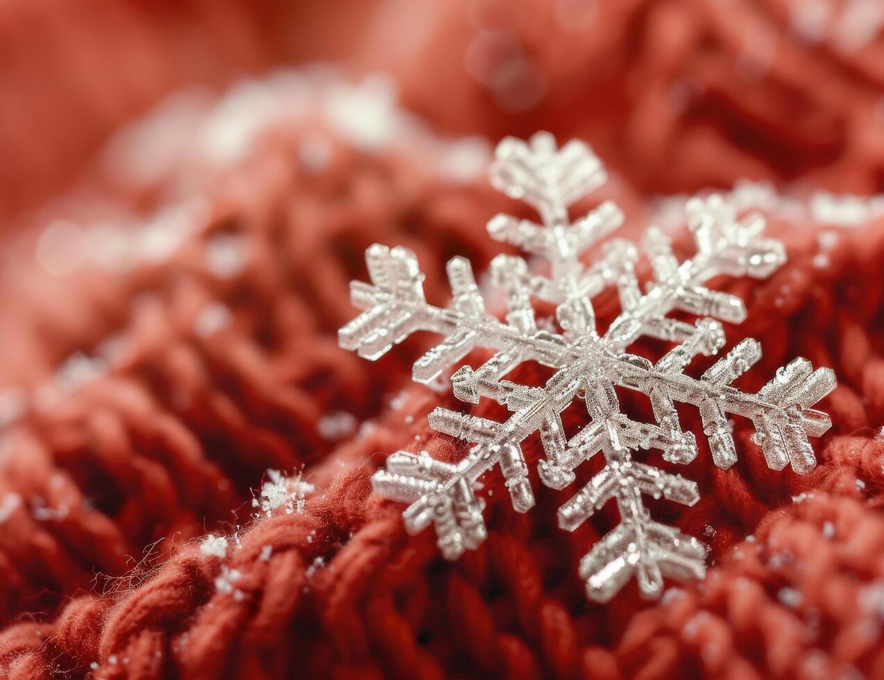 Intricate snowflake on red fabric photo