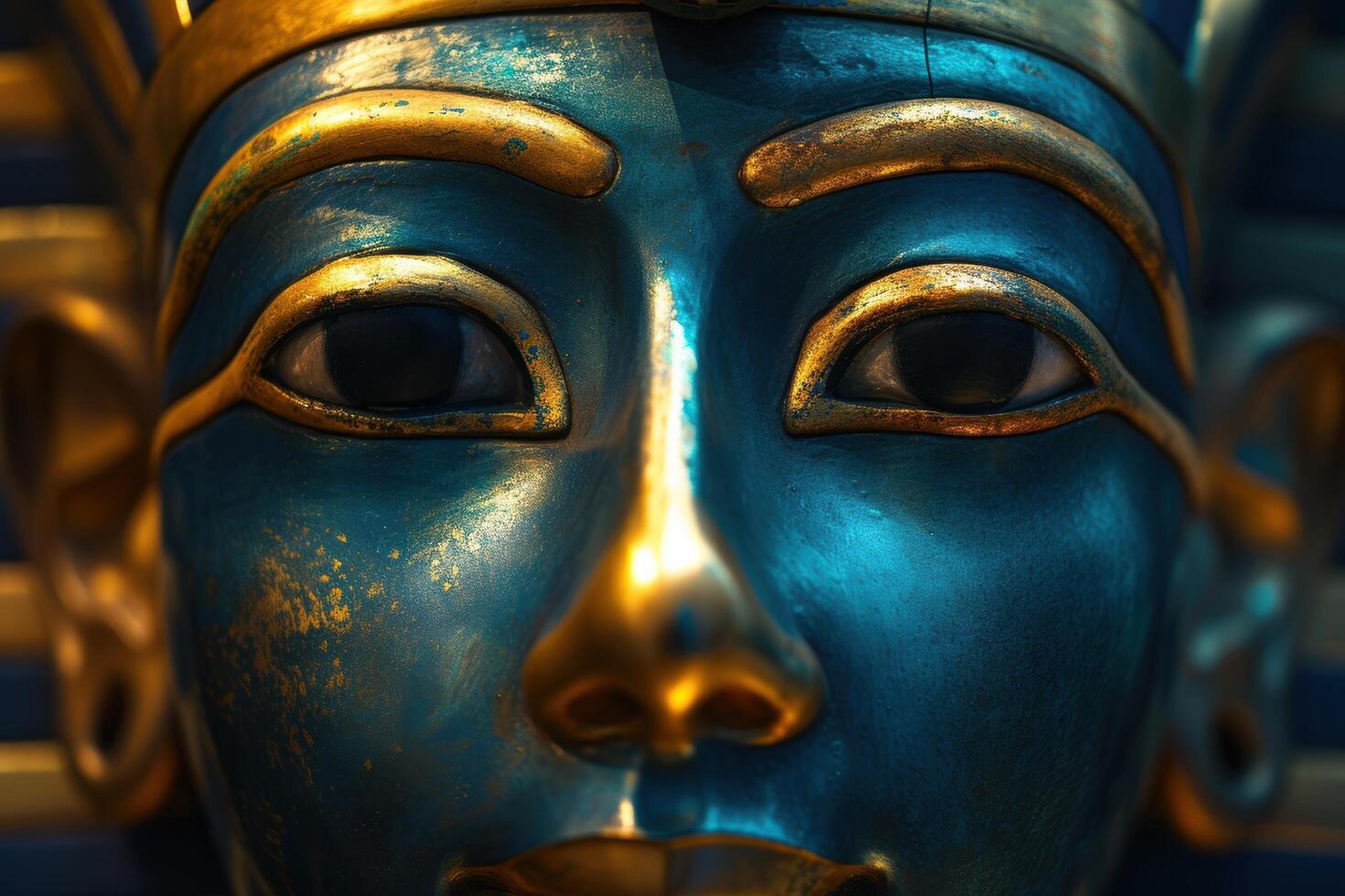 Ornate ancient egyptian mask with intricate gold and blue details photo