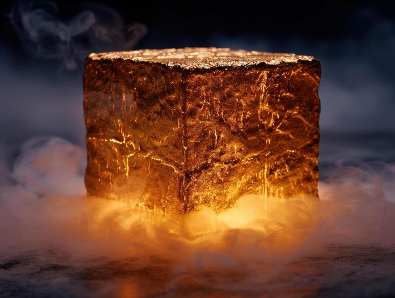 Glowing amber crystal in the dark photo