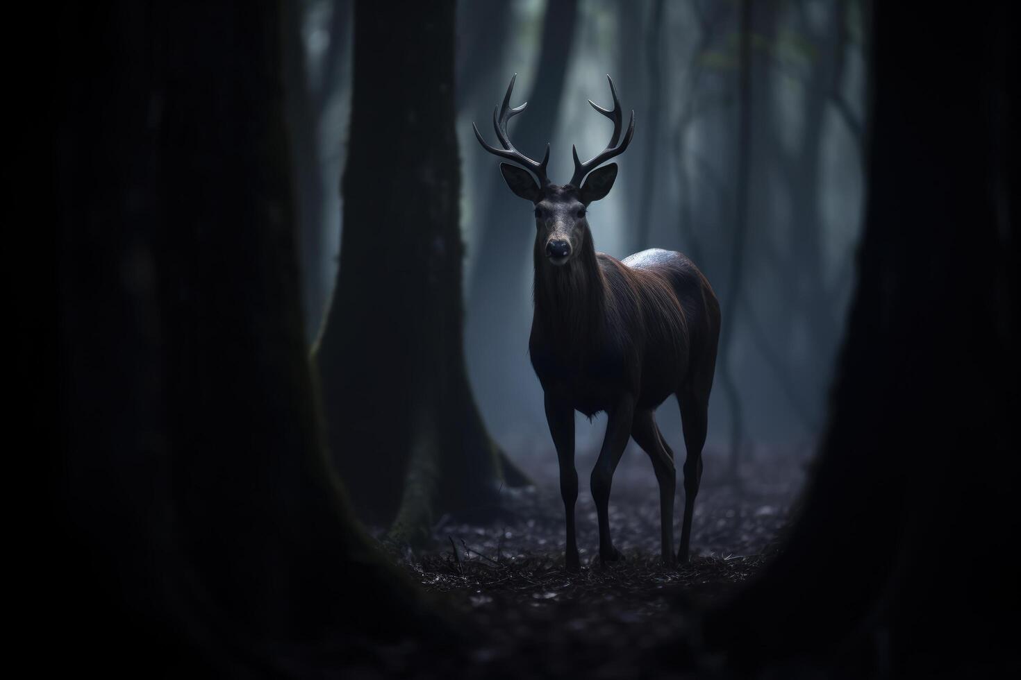 Majestic deer in dark forest photo