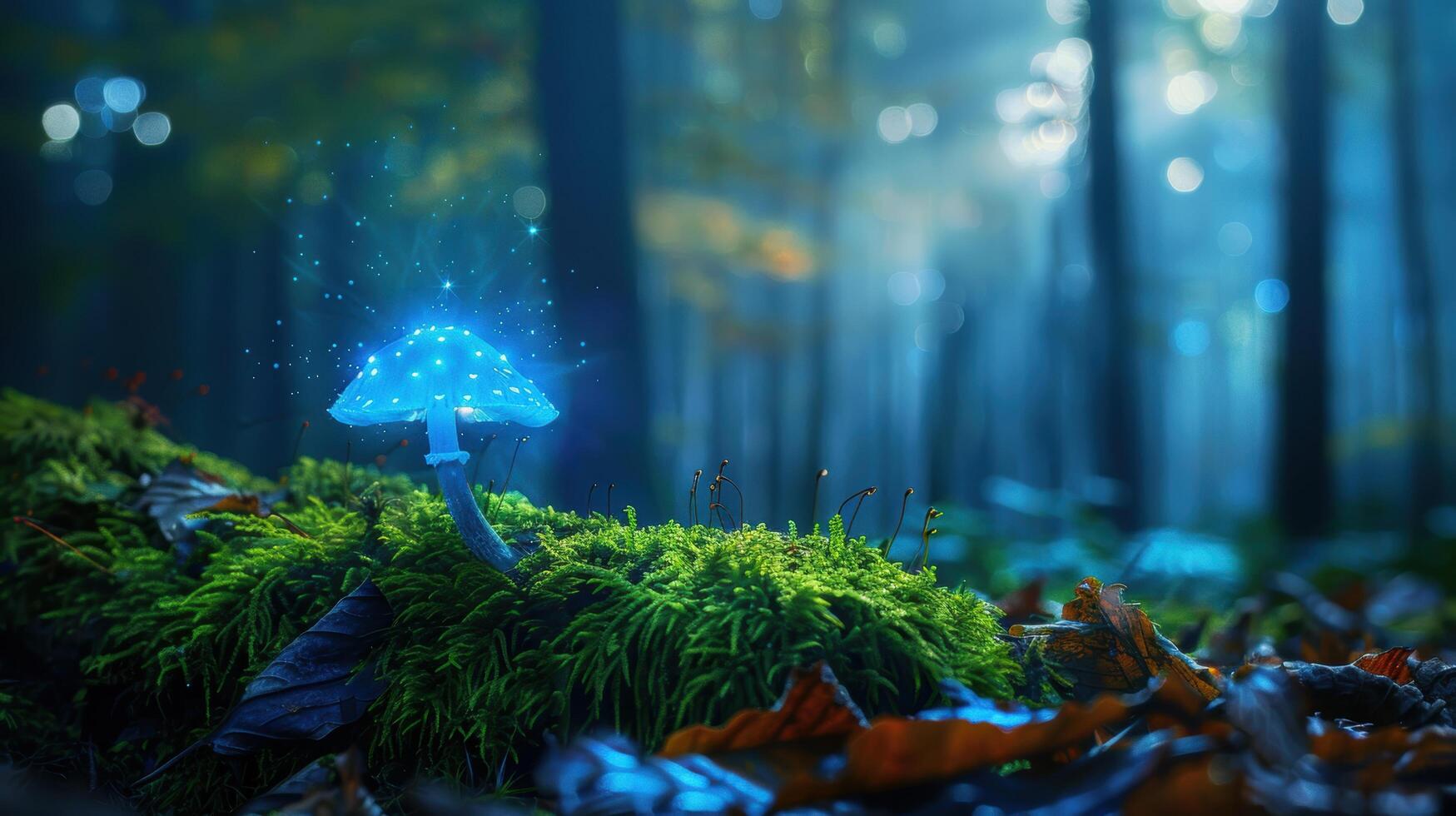 Glowing mushroom in enchanted forest photo
