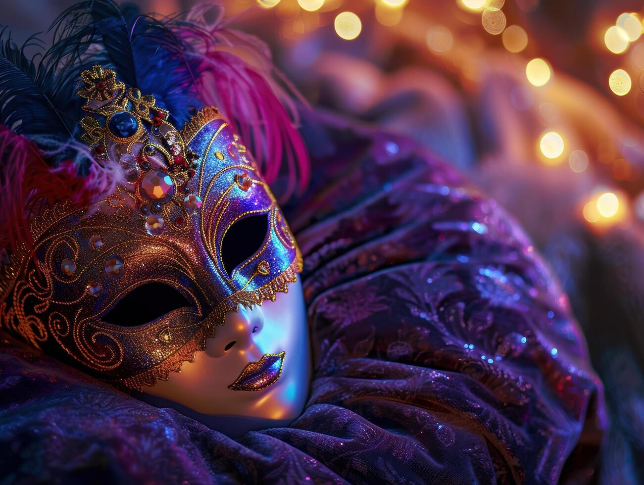 Ornate carnival mask with feathers and gems photo