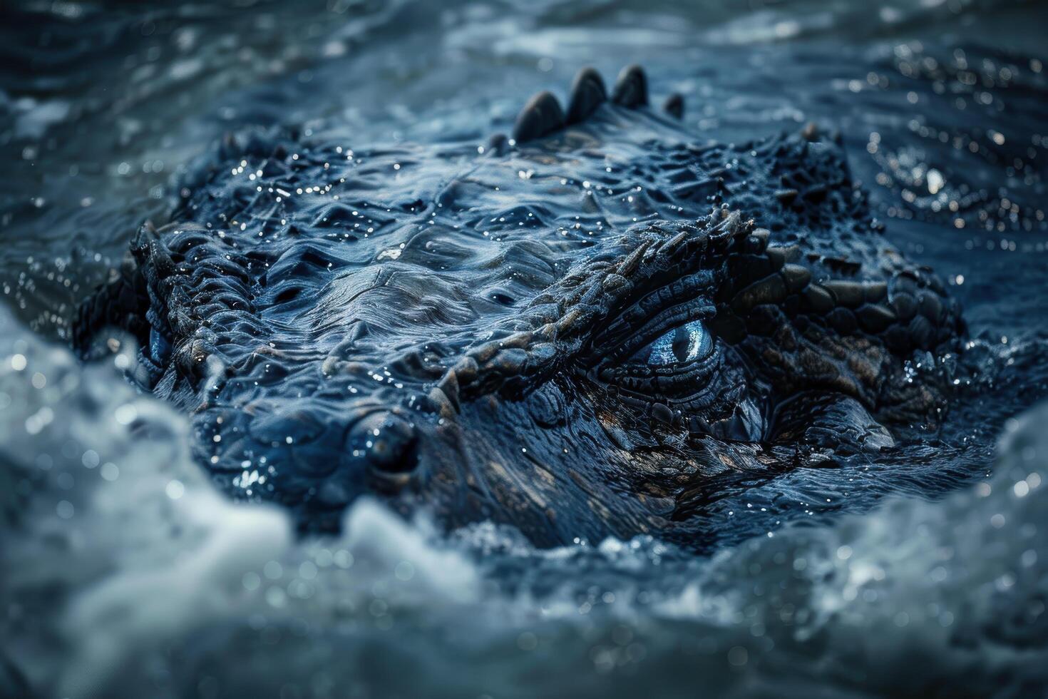 Close up of a crocodiles eye in the water photo