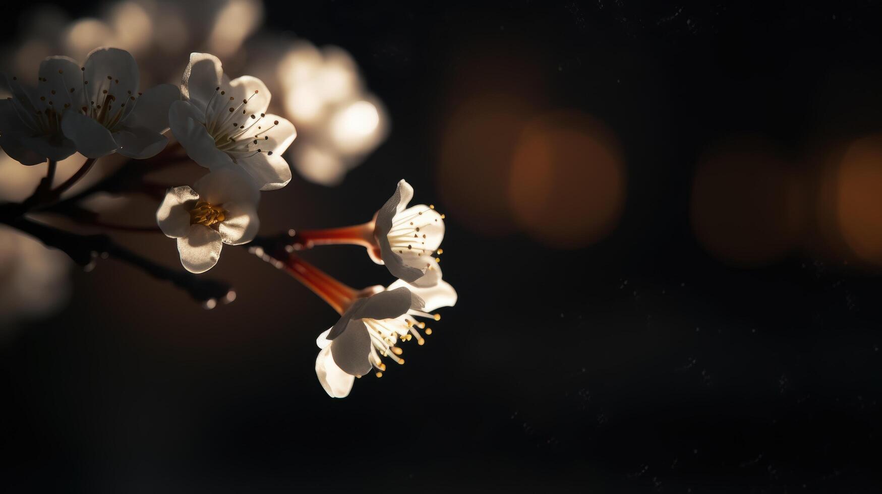 delicate white flowers blooming in the dark photo