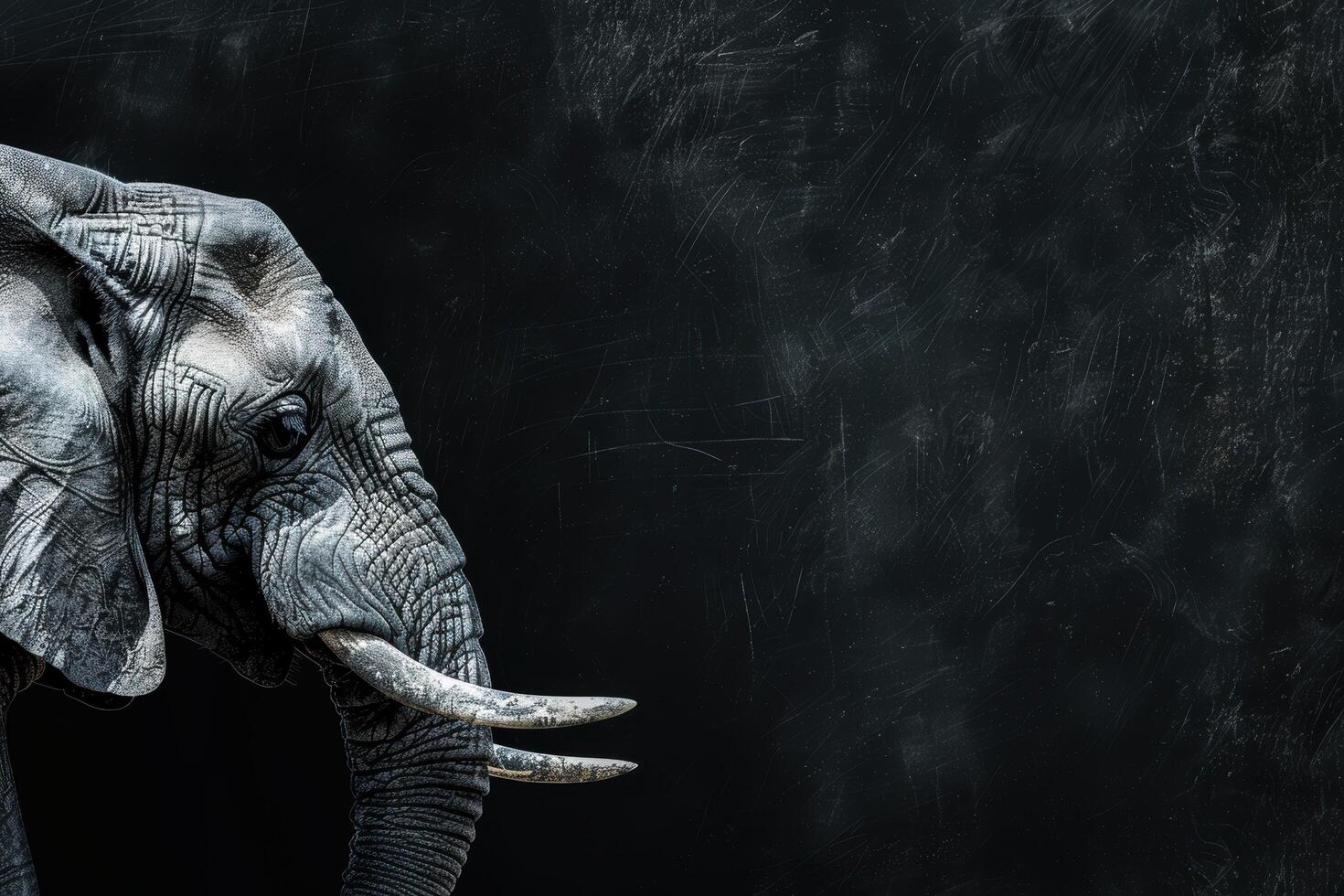 Powerful elephant portrait in dark moody lighting photo