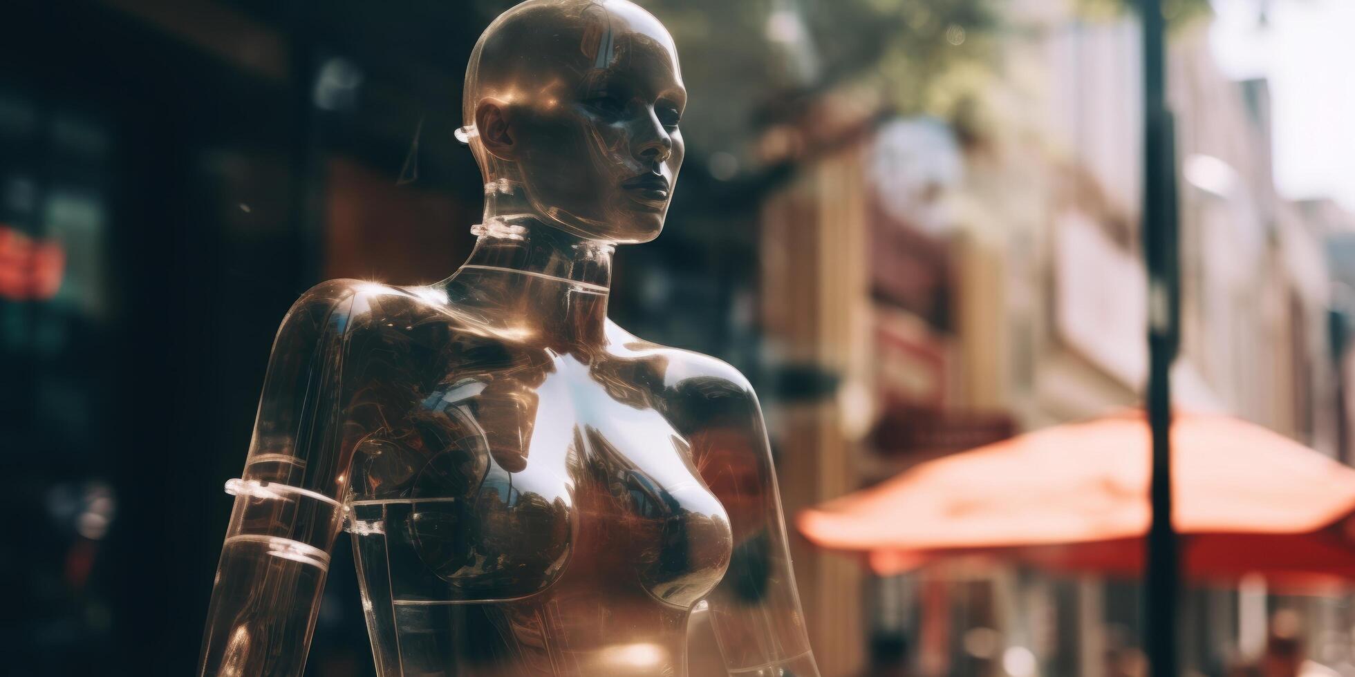 Futuristic android in a dark setting photo