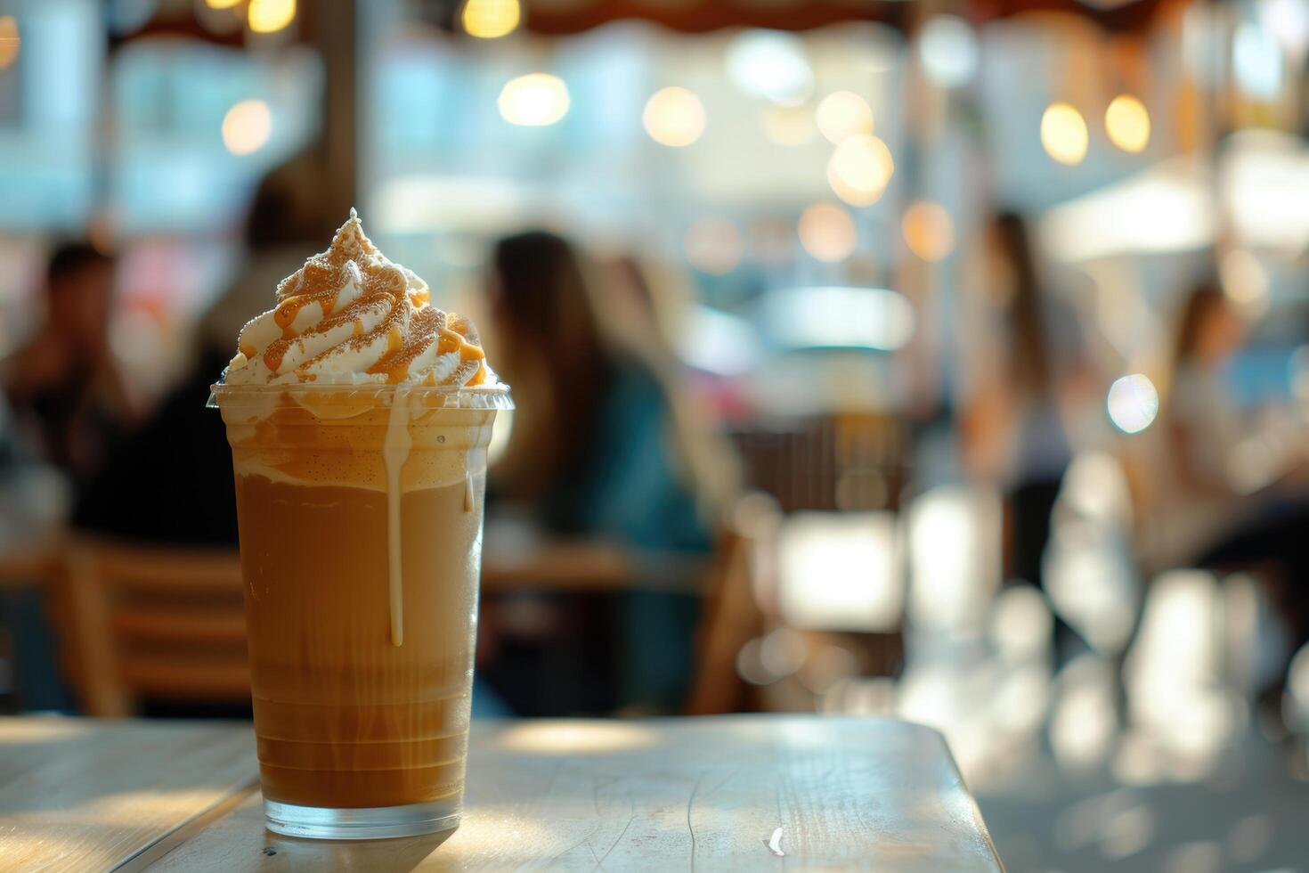 Delicious creamy iced coffee drink with whipped cream topping photo