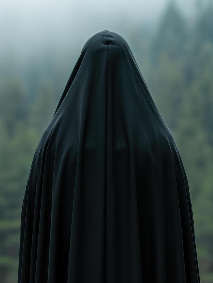 Mysterious figure in black cloak photo