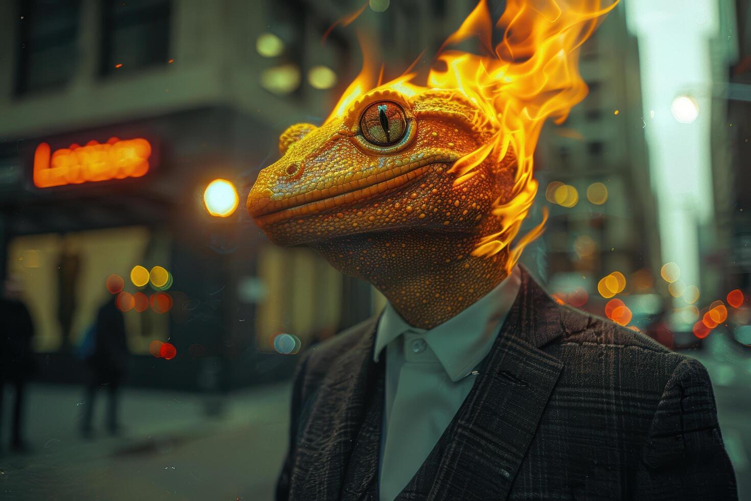 Fiery lizard in suit photo