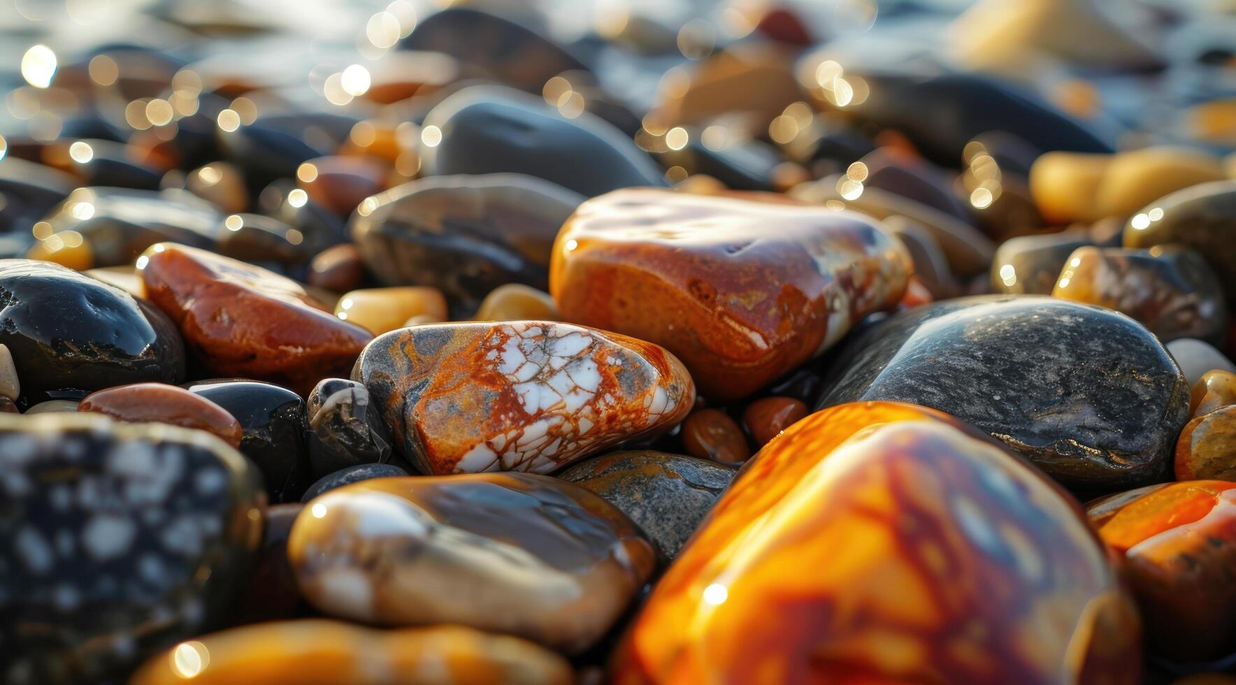 Colorful pebbles on the beach photo