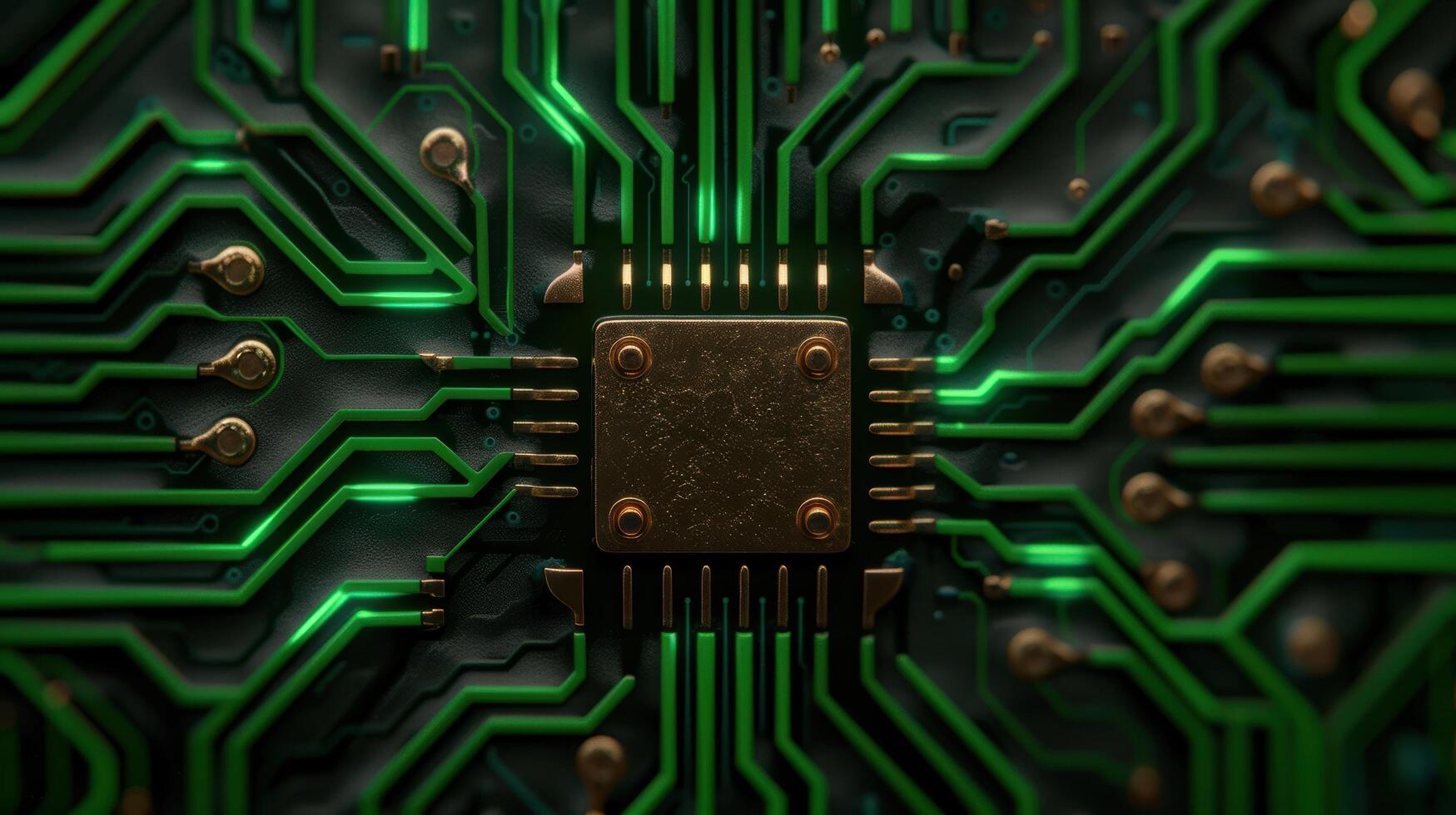 Close up of a high tech circuit board with green electronic components photo