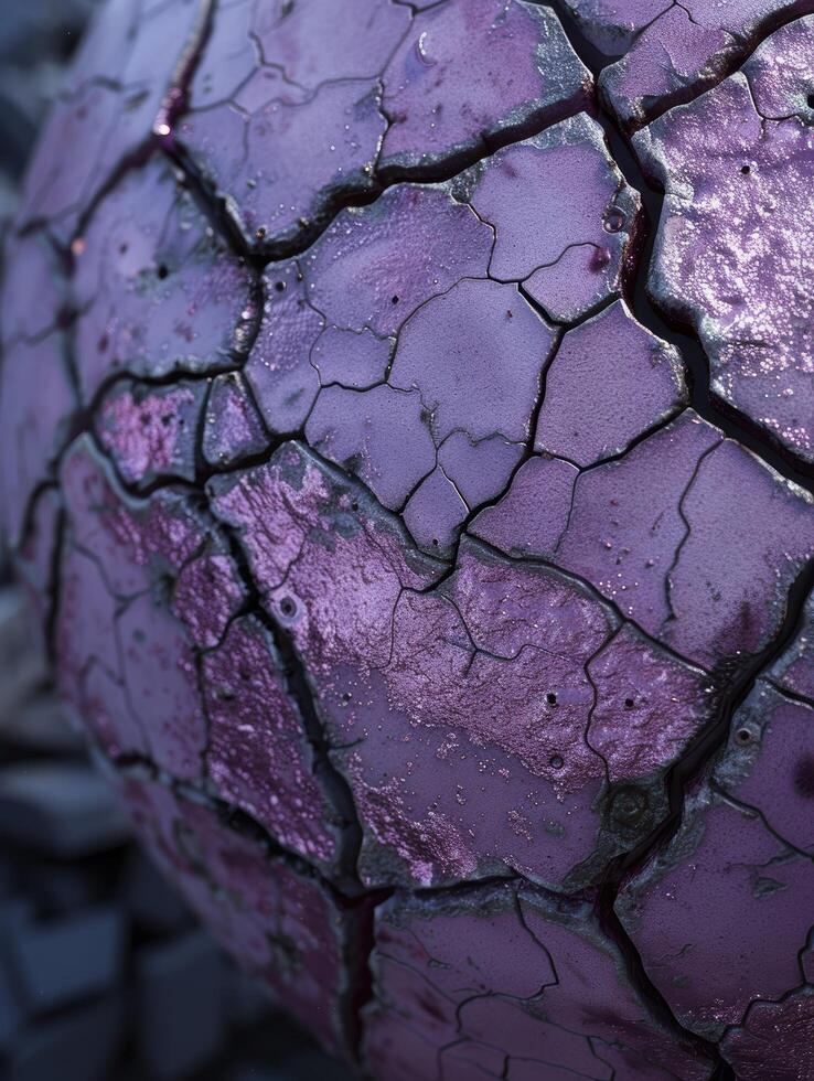 Cracked purple stone texture with water droplets photo