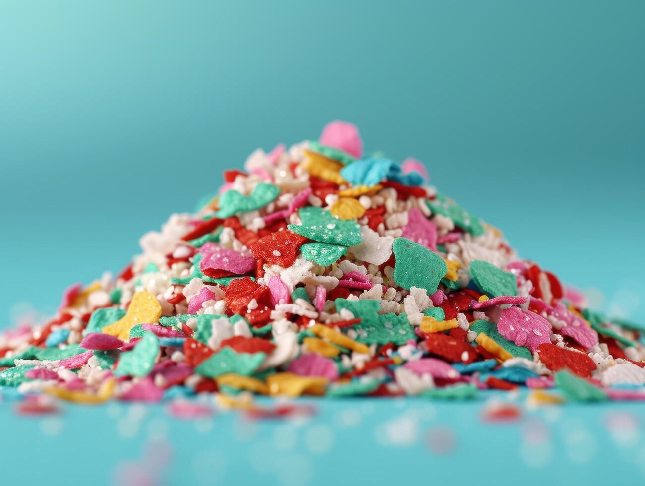 Colorful sprinkle confetti on teal background photo