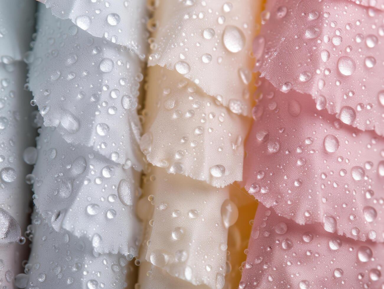 close up of water droplets on pink and white petals photo