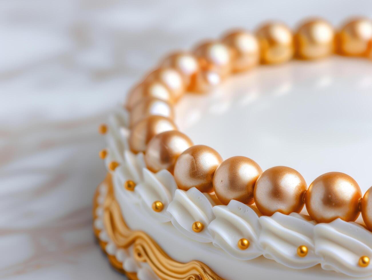 close up of a golden pearl necklace photo