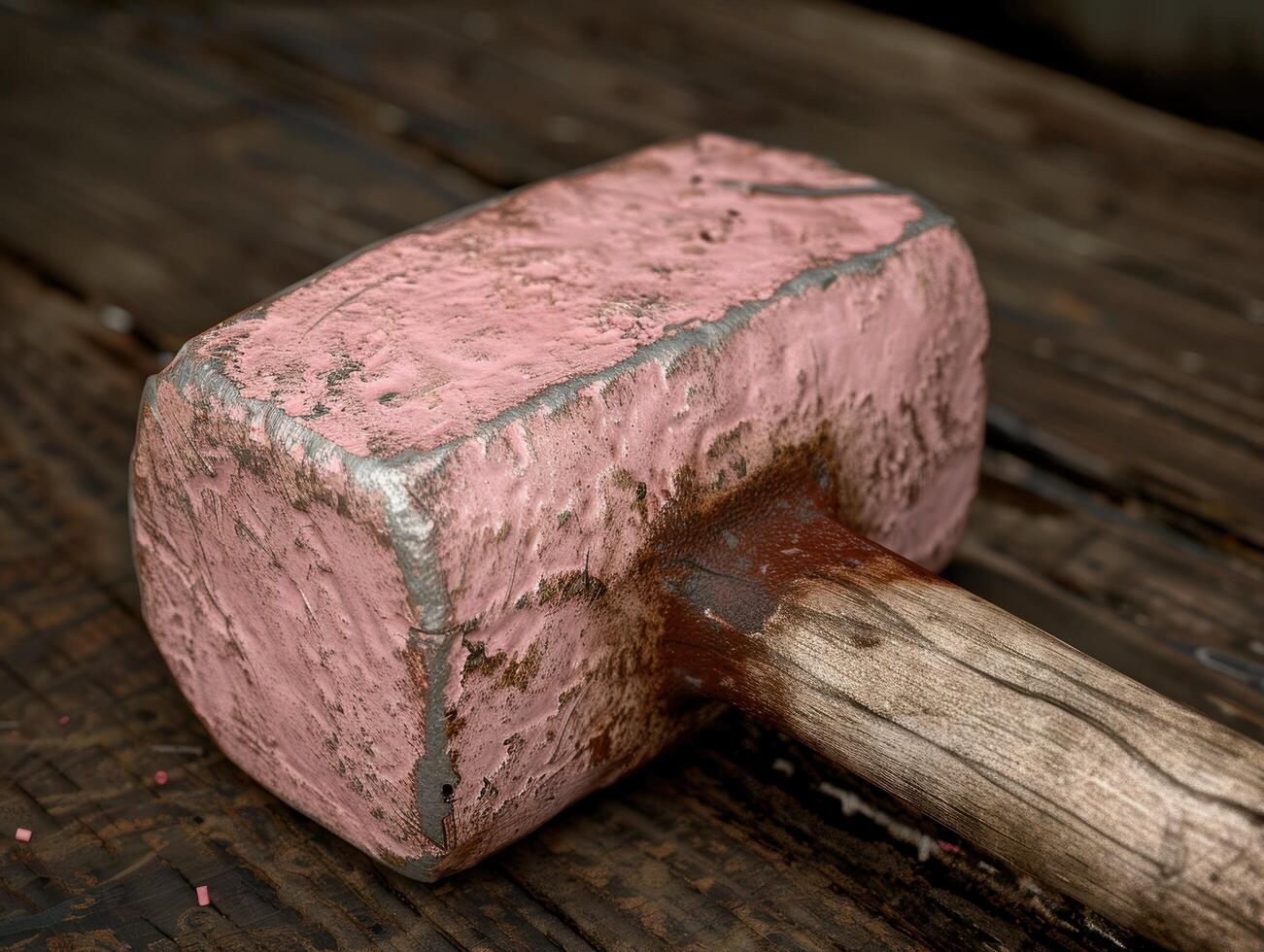 Weathered wooden mallet on rustic surface photo