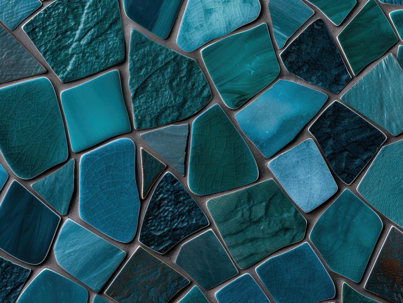 Mosaic pattern of abstract teal and black tiles photo