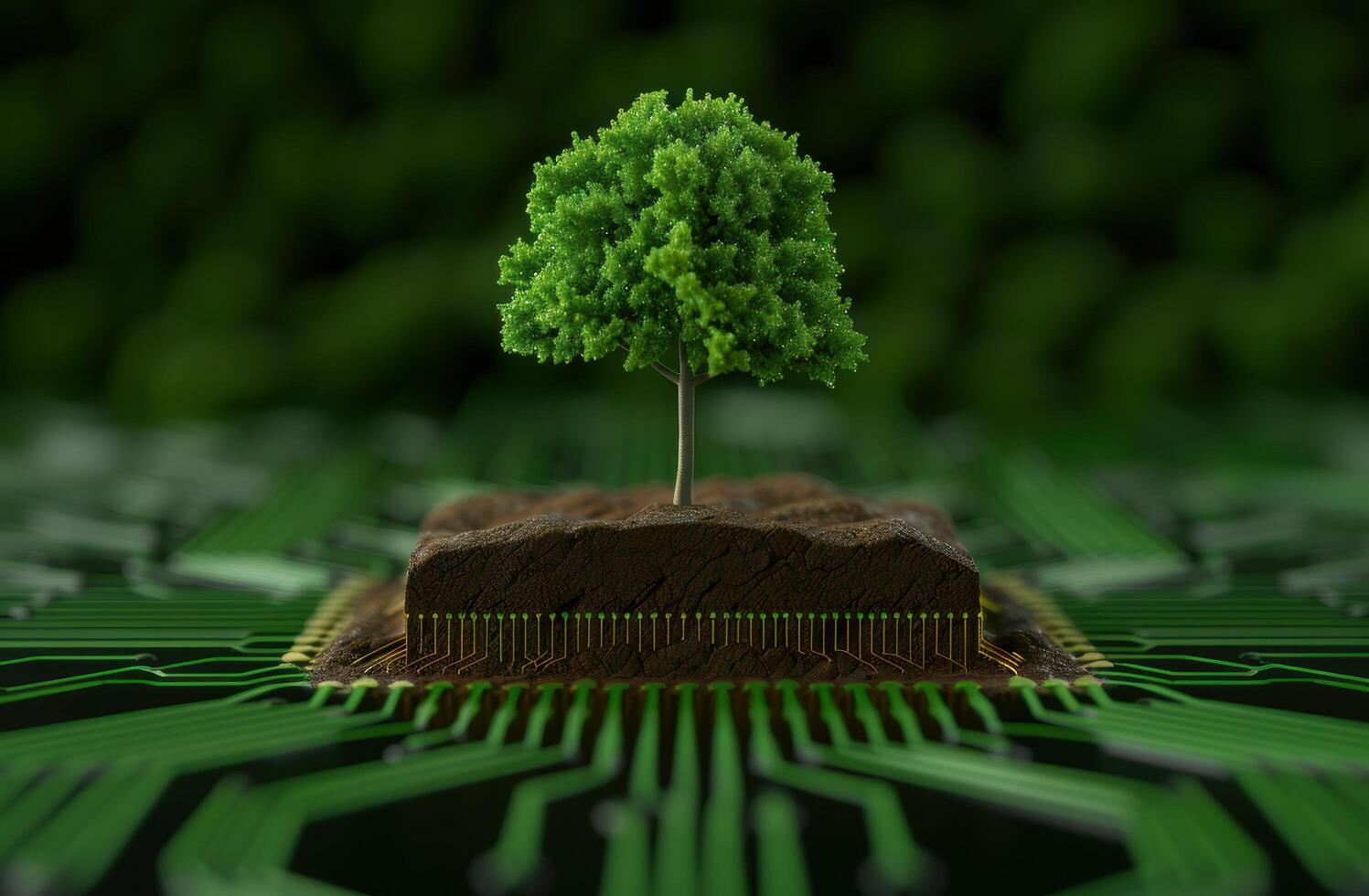 green tree growing on circuit board photo