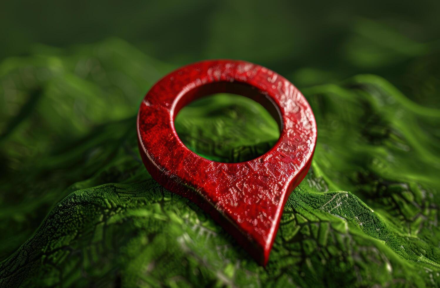 Vibrant red ring on lush green leaves photo