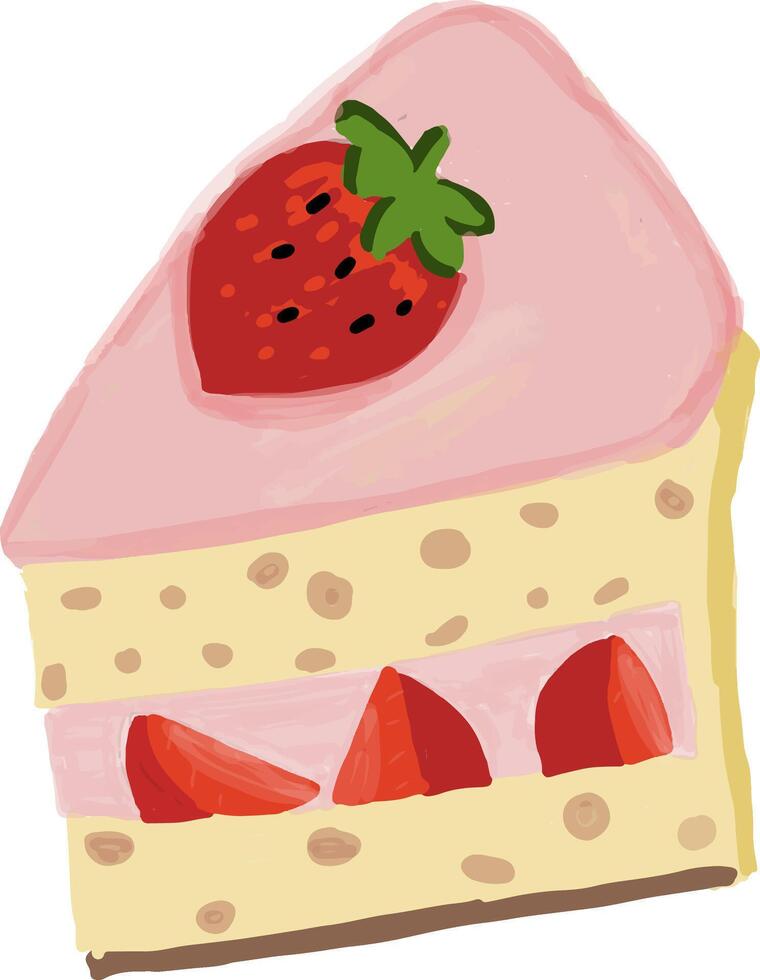 A slice of cake with strawberries on top vector