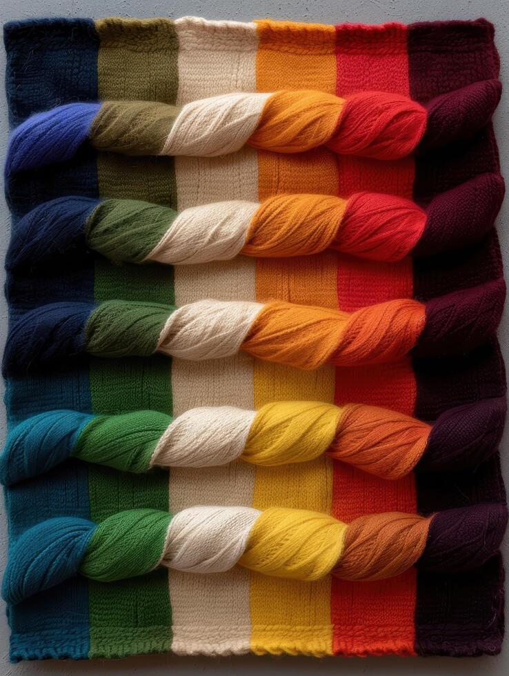 Vibrant yarn skeins in a color spectrum photo