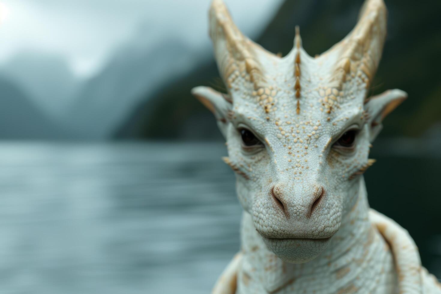 Close up of a white dragons face photo