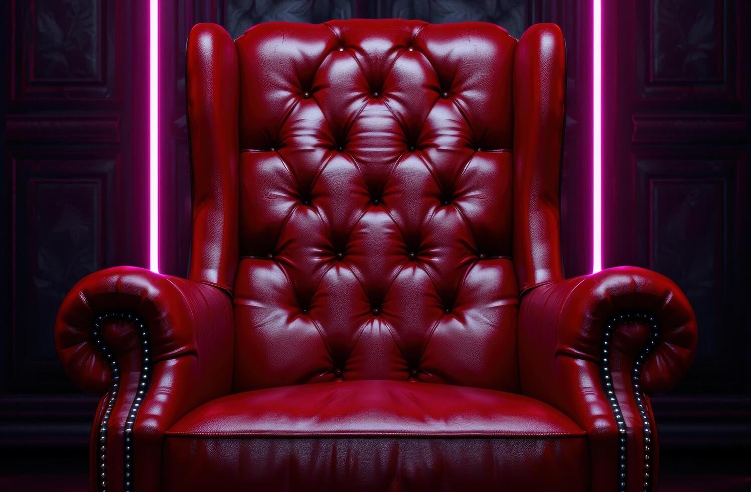 Luxurious red leather armchair in dark room photo