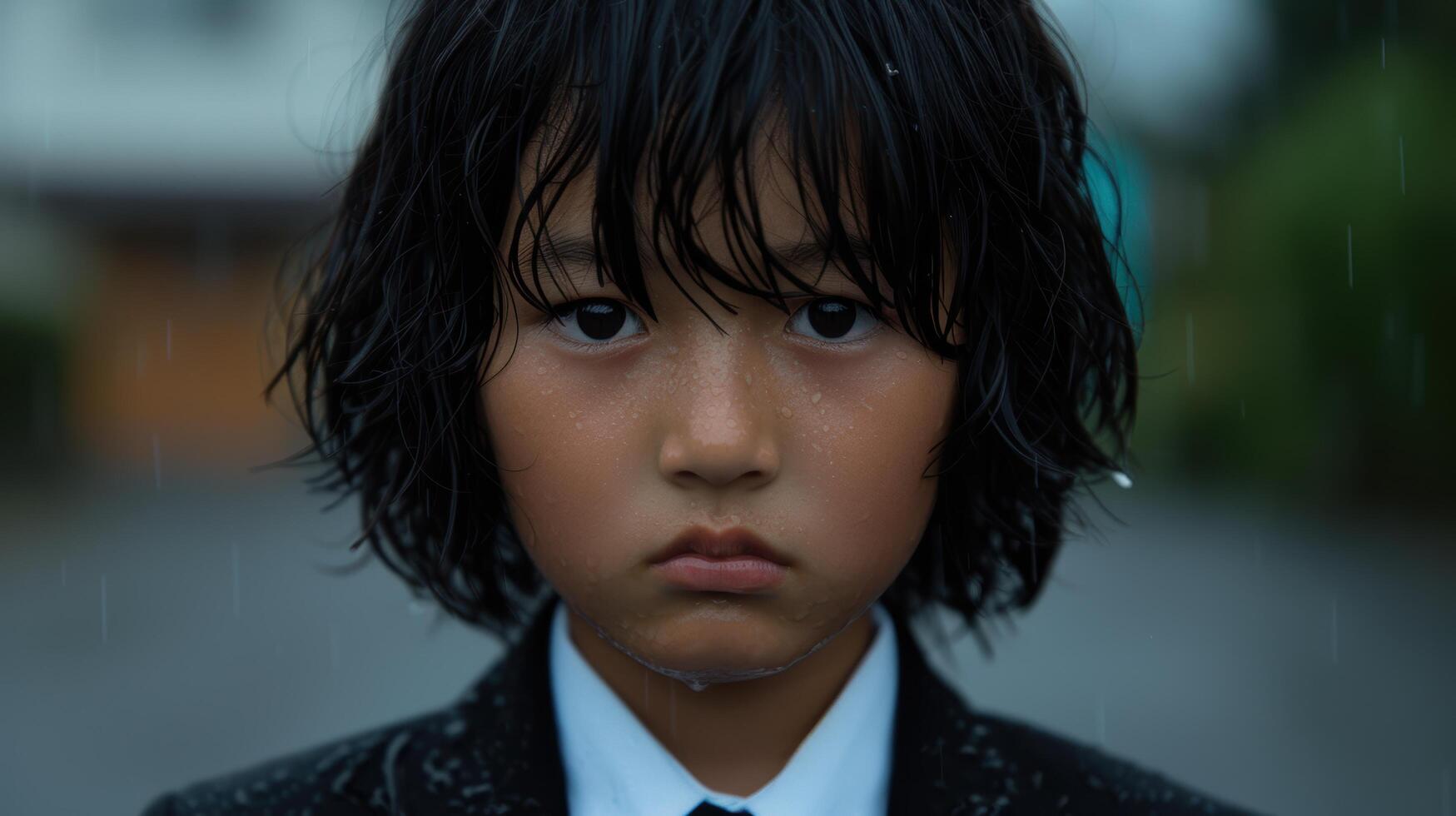 Serious young boy in suit photo