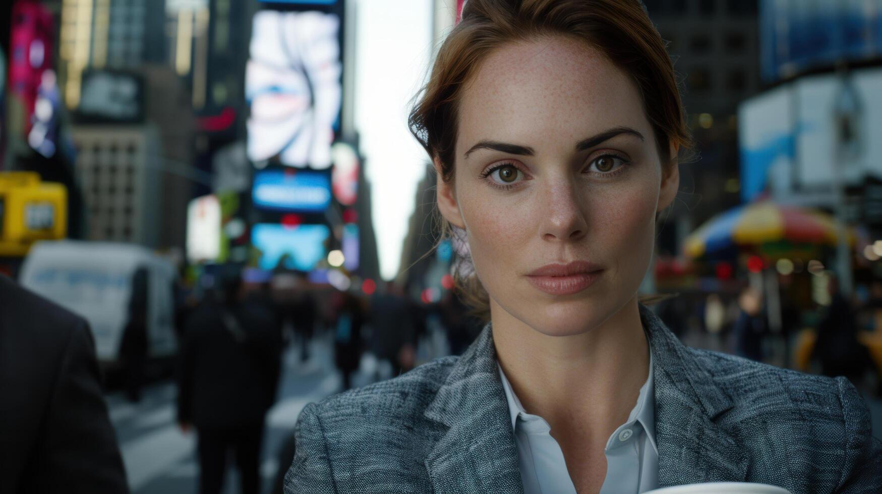 Serious businesswoman in city photo