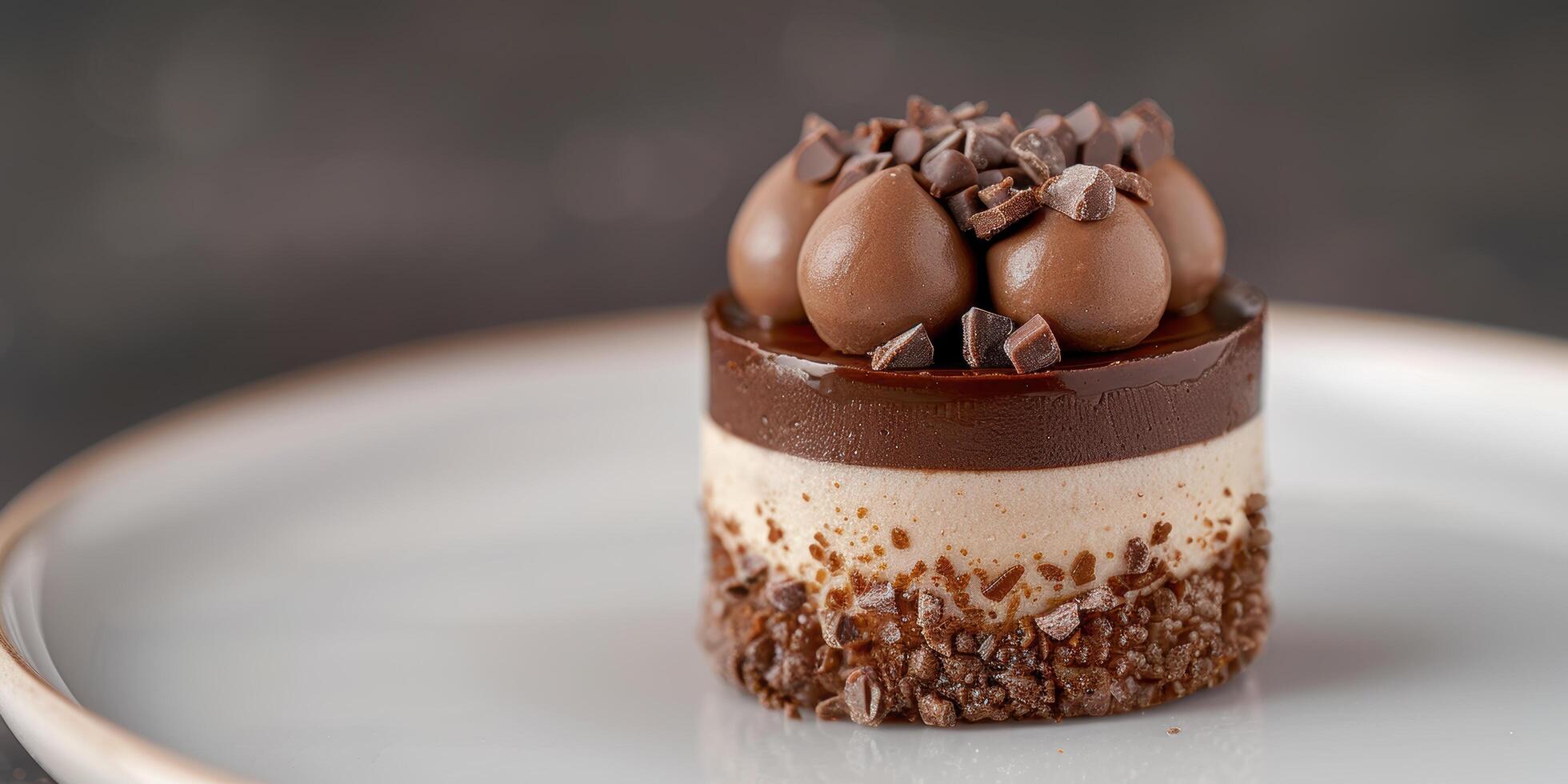 Decadent chocolate dessert with creamy filling and chocolate topping photo