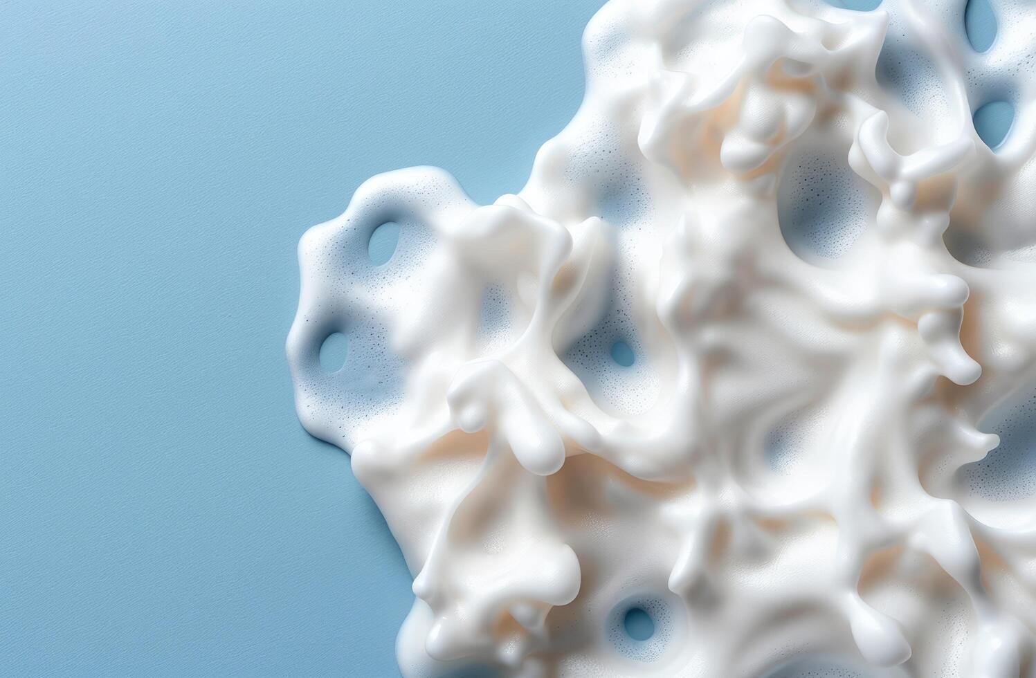 Creamy white foam texture on blue background photo
