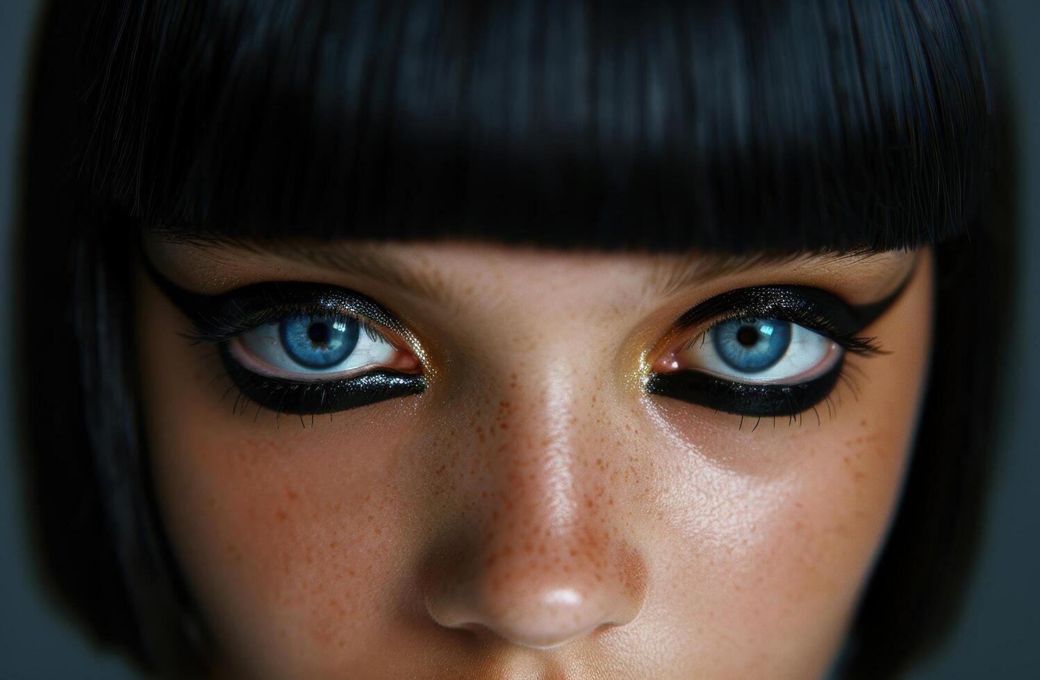 Dramatic blue eyes with dark makeup photo
