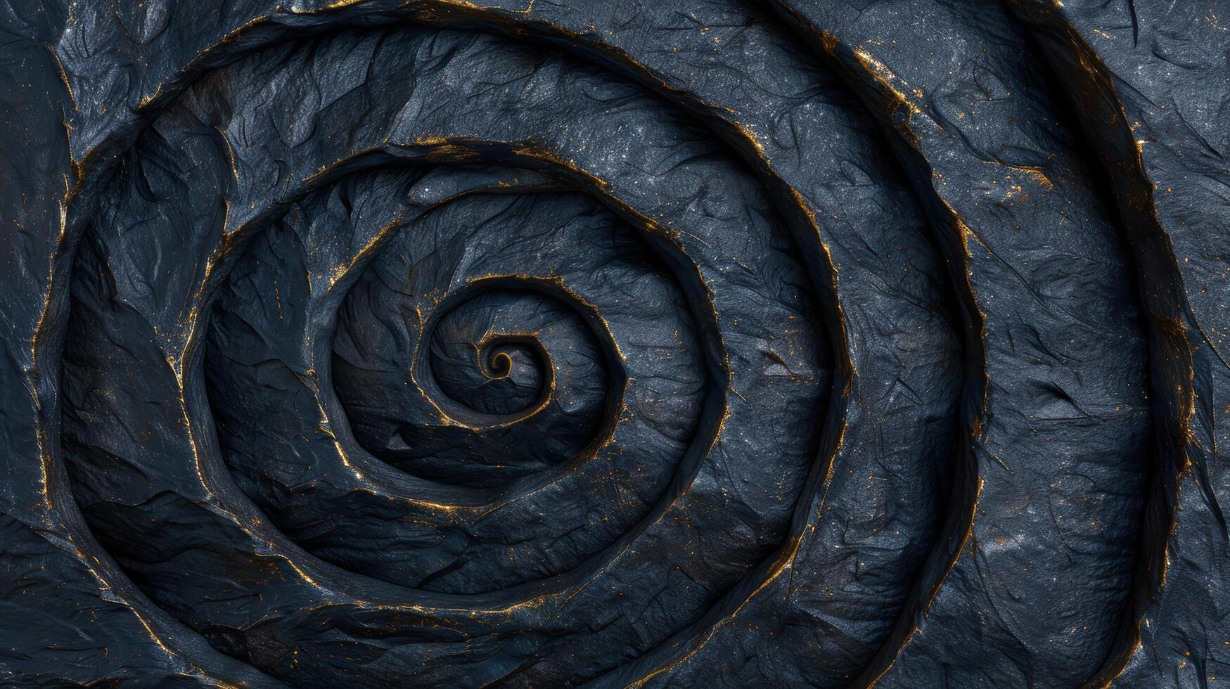 Intricate spiral pattern in dark stone photo