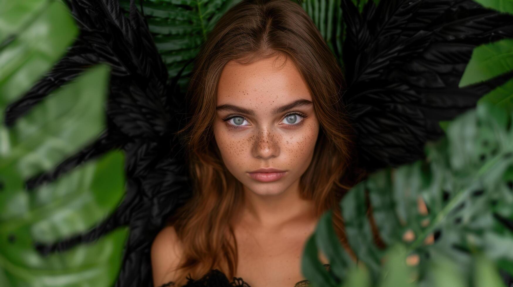young woman with freckles in nature photo