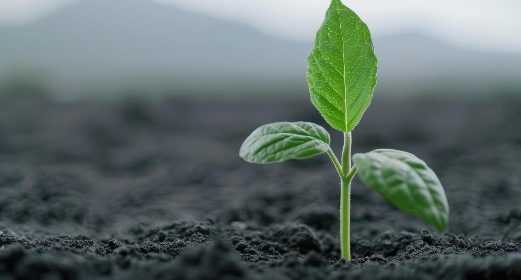 Sprouting green leaf in soil photo