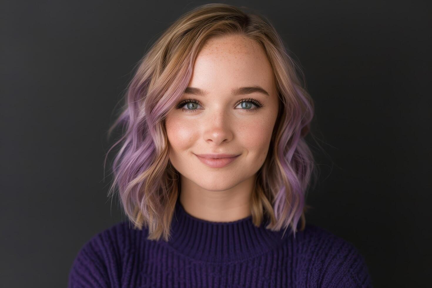 Portrait of a young woman with stylish purple hair photo