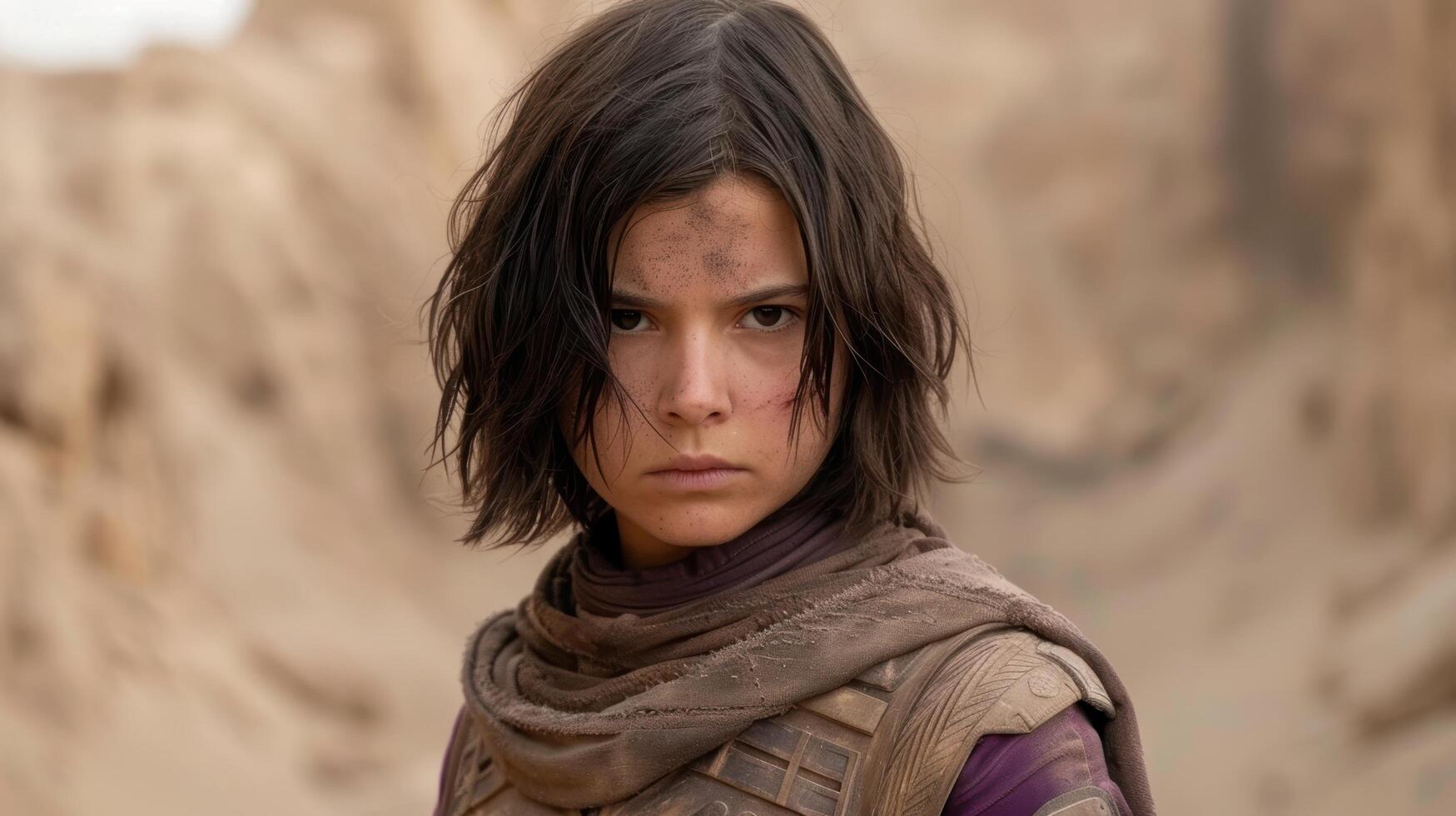 Determined young woman in desert landscape photo