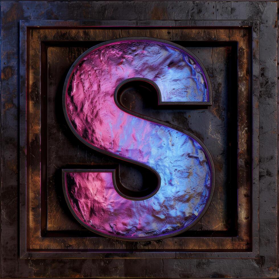Vibrant abstract letter s in a wooden frame photo