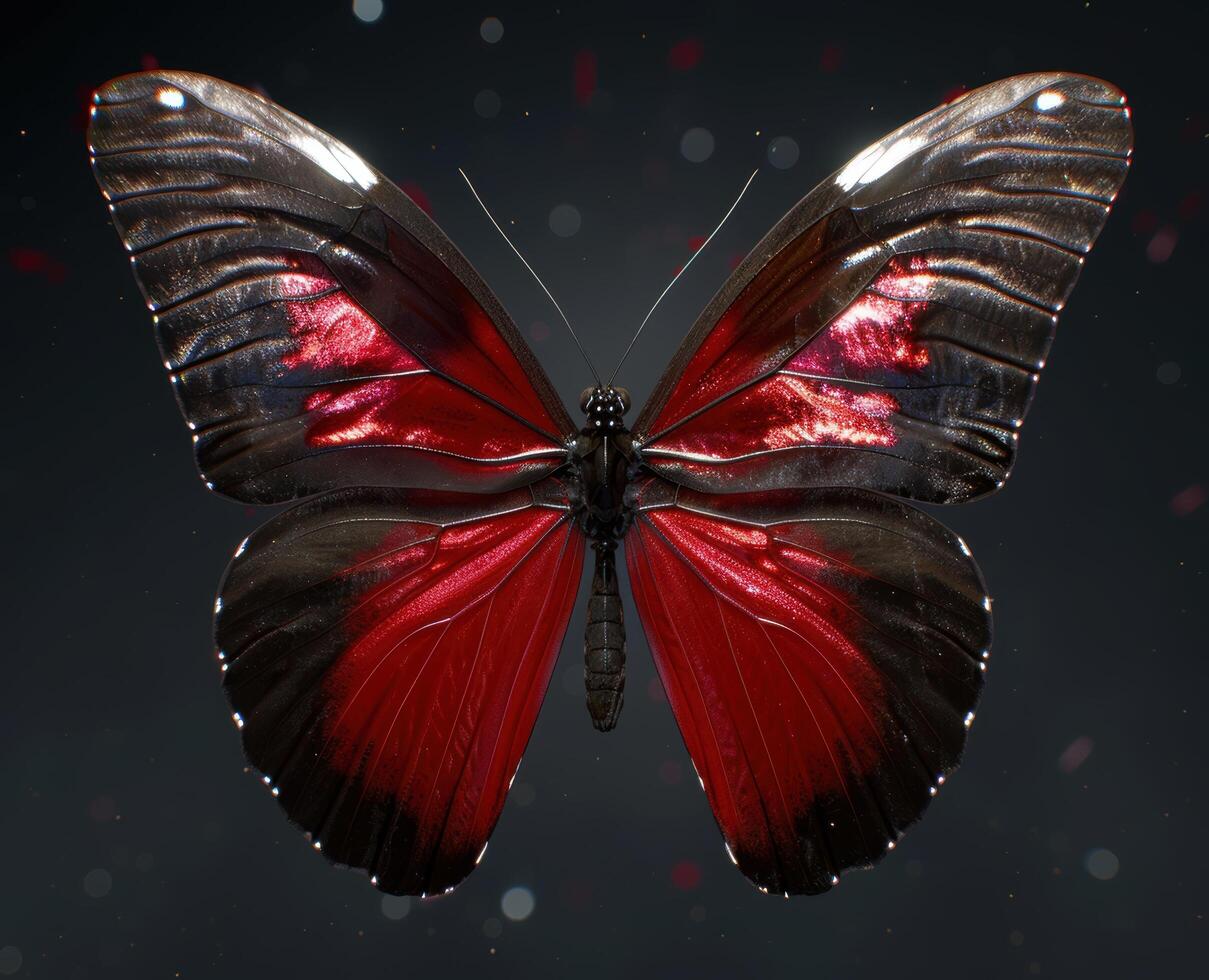 Vibrant red and black butterfly with intricate wing patterns photo