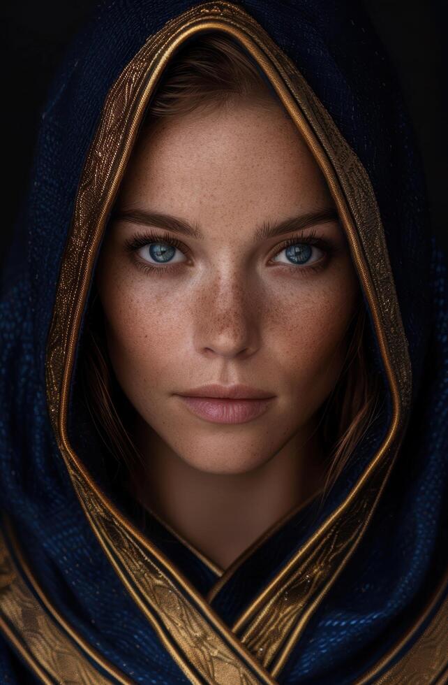 Mysterious woman in golden hood photo