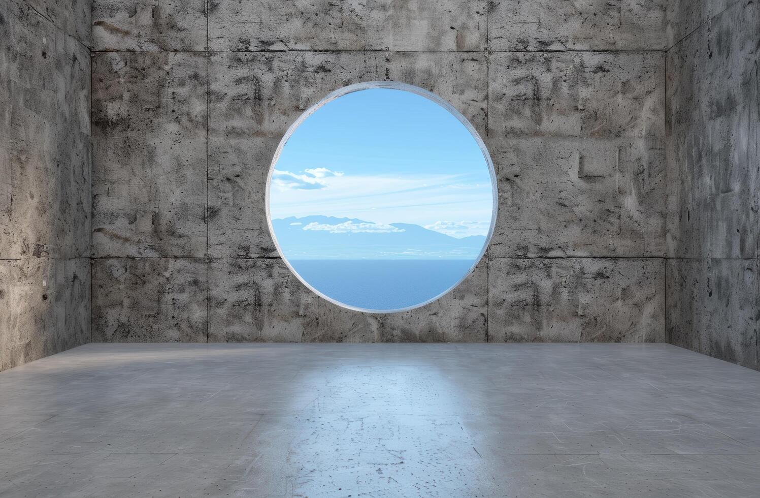 Serene ocean view through concrete arch photo