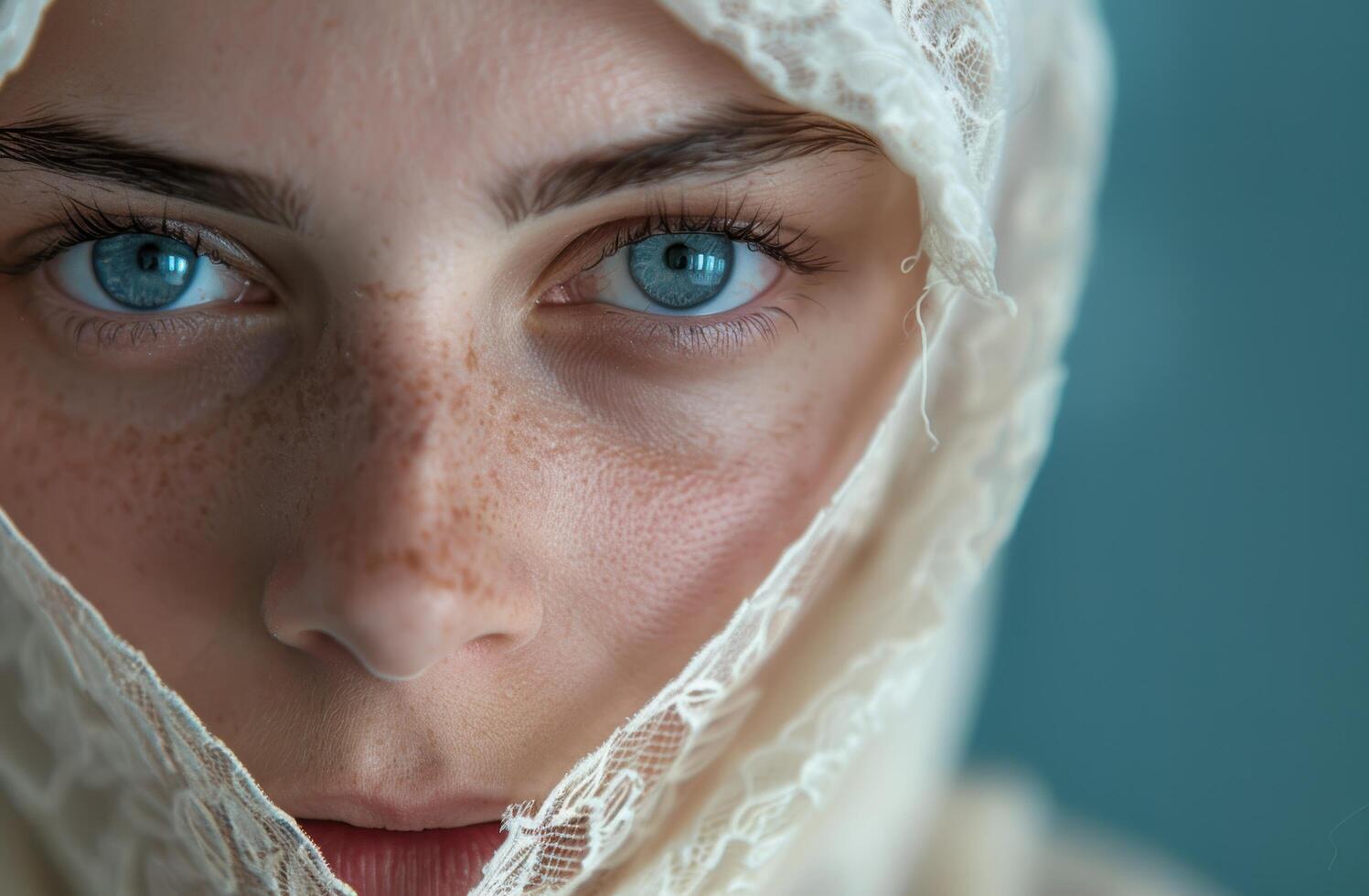 close up portrait of a person with blue eyes photo