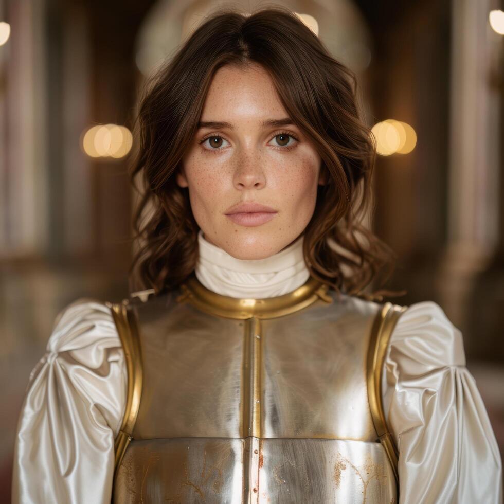 portrait of a young woman in a golden outfit photo
