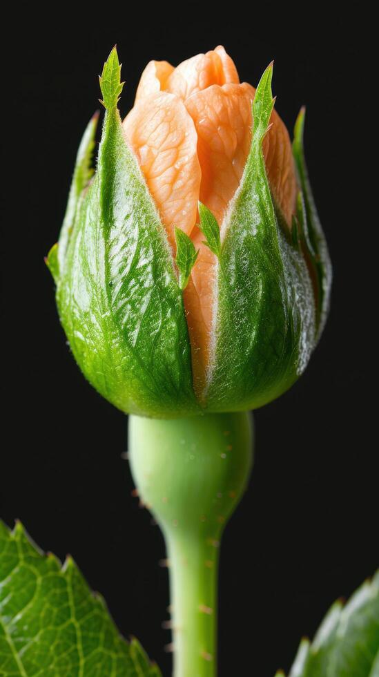 Close up of a vibrant orange tulip bud photo