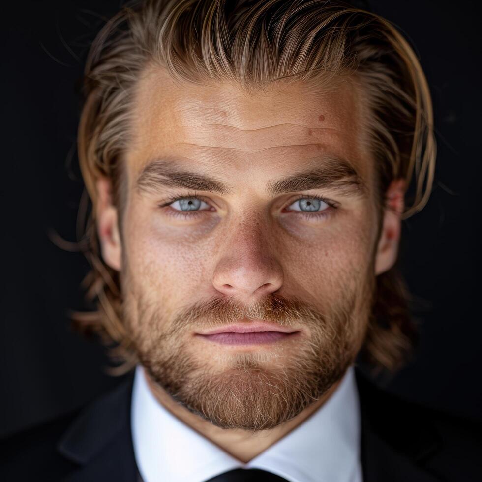 Handsome businessman with beard and blue eyes photo